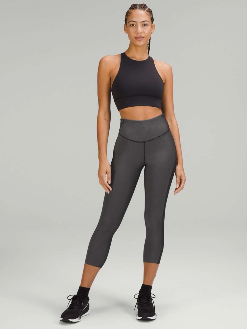 Lululemon Women's Base Pace Two Tone Ribbed Crop Leggings Black Gray Sz 4